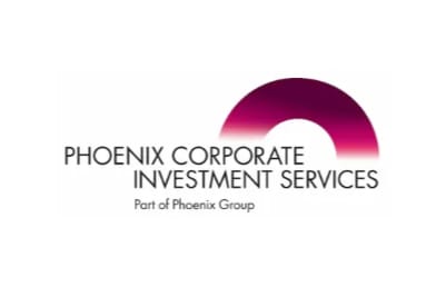 Logo of Phoenix Corporate Investment Services with a pink and white arc above the text, "Part of Phoenix Group.