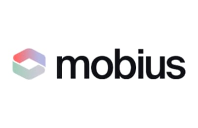 Mobius logo featuring a hexagonal, gradient-colored icon to the left of the word "mobius" in bold, black lowercase letters.